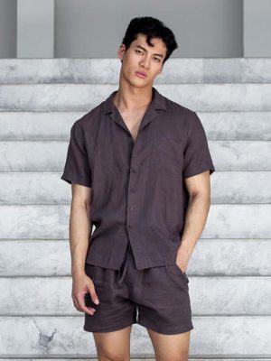 2EROS Breezy Linen Short Sleeve Classic Shirt – Dark Grey