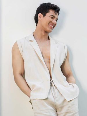 2EROS Breezy Linen Single Button Wrap Vest – Beige
