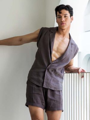 2EROS Breezy Linen Single Button Wrap Vest – Dark Grey