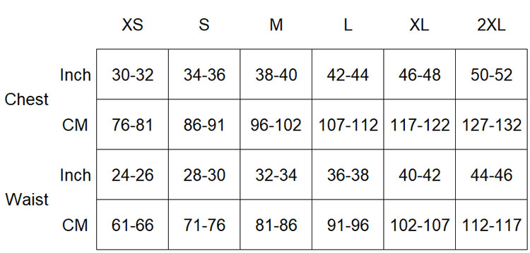 Standard Usa Chest Waist Size Chart1
