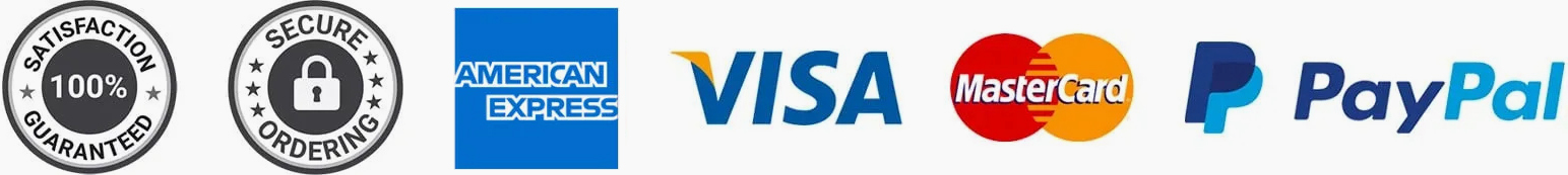 Trusted checkout – secure ordering, satisfaction guaranteed, and accepted payment methods include Visa, Mastercard, American Express, and PayPal.