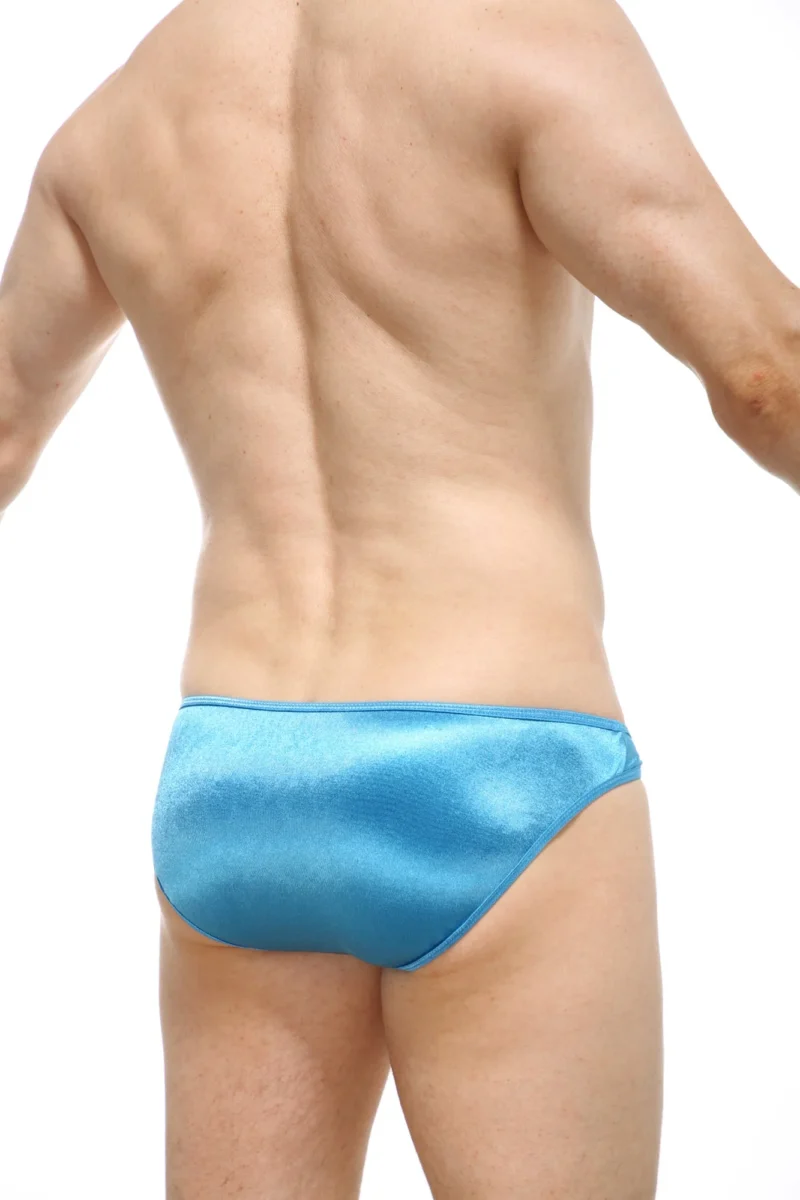 Brief Crotchless Satin Turquoise Petitq Sexe Ouvert 1