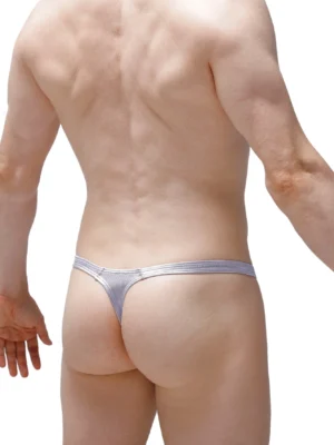 Thong Man Silver Satin 1