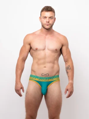 V Brief Teal Mustard Front